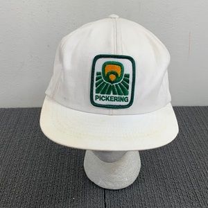 Vintage Pickering Snapback Hat Mens Adjustable White Green Patch Swingster USA